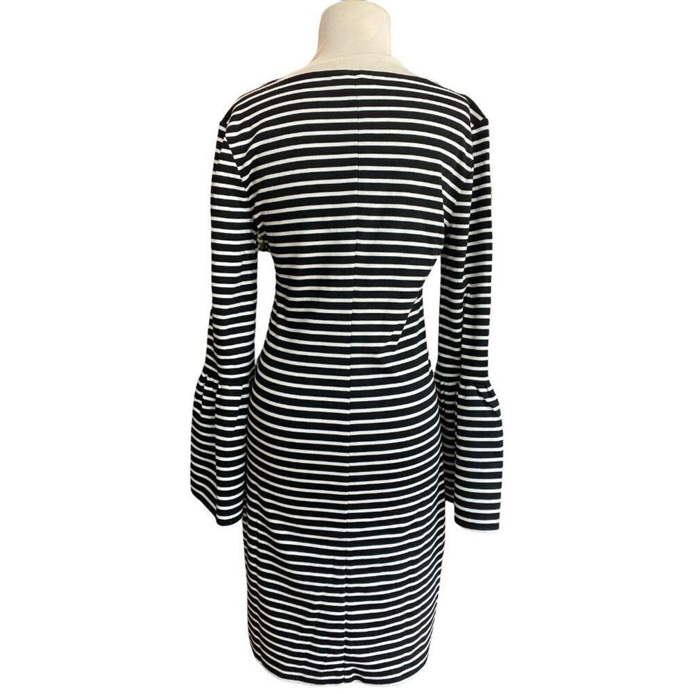 Small Banana Republic Black and White Striped V-Neck Flare Sleeve Dress - Picture 4 of 6